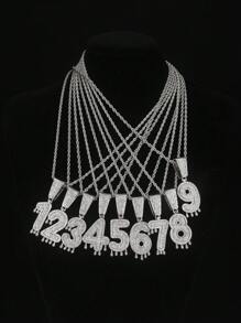 1PC Iced Fashion Drip Oil Arabic Digital Pendant Necklace With 20 Inch Stainless Steel Fried Dough Twists Chain Luxury Hip Hop Neck Jewelry - Number - View 10