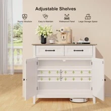 Lofka 35.4"W Kitchen Buffet Sideboard Cabinet, 2 Drawers Farmhouse Coffee Bar Storage Cabinet With Adjustable Shelf, Kitchen Storage Island With Doors For Dining Room, Entryway, Bathroom, Valentine's Day Ideas