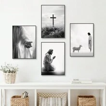 FajerminArt 1pc Black And White Jesus Faith Poster, Modern Wall Art,For Living Room & Bedroom Decor,No Frame,Canvas - Multicolor - View 5