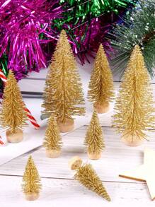 6pcs-Artificial Mini Trees, Bottle Brush Trees With Wood Base, Artificial Frosted Sisal Xmas Tree, DIY Crafts Mini Pine Tree For Decor, Party,Home,Table Craft Decorations,Winter Ornaments(Gold) Best Gifts Birthday Home Decor Christmas Decorations Room Decor Christmas Christmas Decorations Home Christmas Gifts Christmas Decor