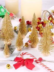 6pcs-Artificial Mini Trees, Bottle Brush Trees With Wood Base, Artificial Frosted Sisal Xmas Tree, DIY Crafts Mini Pine Tree For Decor, Party,Home,Table Craft Decorations,Winter Ornaments(Gold) Best Gifts Birthday Home Decor Christmas Decorations Room Decor Christmas Christmas Decorations Home Christmas Gifts Christmas Decor