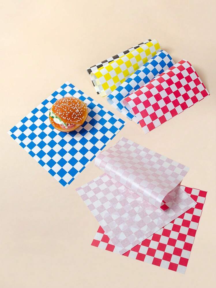 40/50/100 unidades Papel de envoltura a cuadros resistente a la grasa para sándwiches, papel de envoltura para hornear, papel de cera a cuadros para delicatessen, papel a cuadros para hamburguesas, papel de cera para envoltura de delicatessen - Multicolor - Añade 6