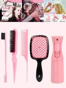 5pcs/Set Professional Hair Styling Tool Kit Includes 200ml Fine Mist Spray Bottle, Teasing Brush, Steel Tail Comb, Double-Ended Eyebrow Brush, Hollow Comb, Suitable For Salon, Stylist, Daily Use And DIY Hair Styling - Multicolor - View 12