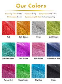12pcs/Set Multi-Color Series Glitter Vinyl Lettering Film, 10inch X 12inch Laser DIY Pattern Heat Transfer Printing Apparel Accessory