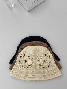 撞色条纹复古手工撞色钩针编织渔夫帽，春秋时尚防晒帽，太极八卦手工钩针编织渔夫帽