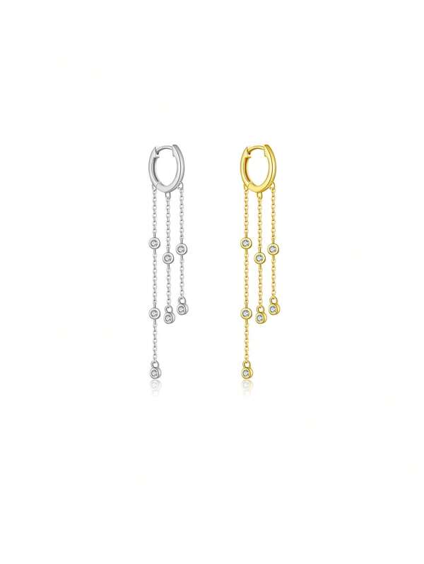 ANDYWEN قلادة وأقراط فضة إسترليني عيار 925 طويلة مرصعة بمكعبات زركونيا قطعة واحدة، مناسب للمناسبات الرسمية والزفاف للنساء