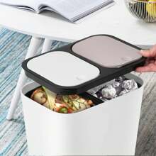 Double Recycling Waste Bin 12L Recycling Garbage Container Rectangle Plastic Push Button Dual Compartment Recycling Garbage For Kitchen Office Home Living Room