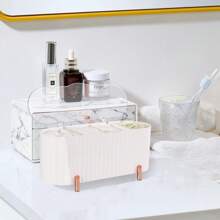 Organizador de herramientas de maquillaje, dispensador de clips de plástico para bastoncillos, clip transparente para bolas y bastoncillos de algodón, frasco de baño de 3 compartimentos, bastoncillos de algodón, bolas de algodón, organizador multiusos de cajones para almohadillas de algodón