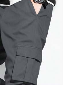 1pc Teen Boys Casual Minimalist Sports Outdoor Cargo Pants With Pockets, Elastic Cuffs, Spring/Summer/Autumn - Grey - View 5