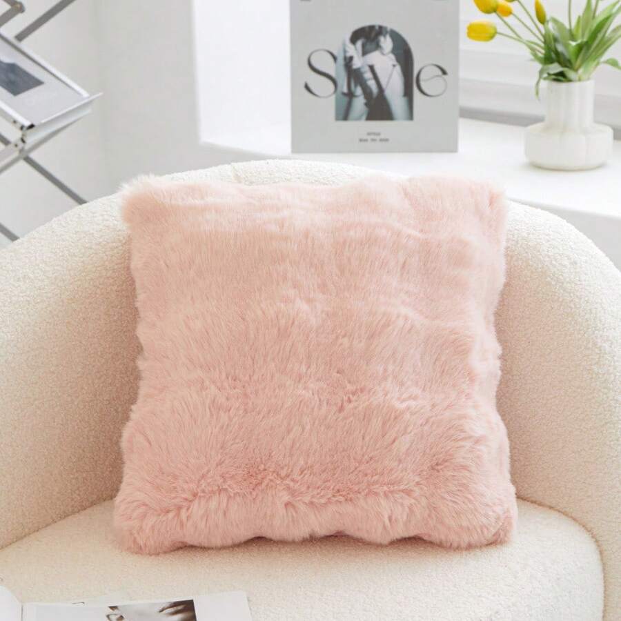 1 Federa per cuscino in pelliccia morbida e soffice per l'inverno, federa decorativa comoda, adatta per divano, divano, sedie, copri cuscino tinta unita per la decorazione della casa (senza imbottitura) - Rosa - Visualizzare 1