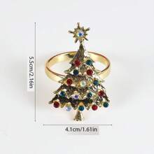 1 件水钻装饰圣诞树形合金餐巾环，适用于节日、餐厅餐桌布置