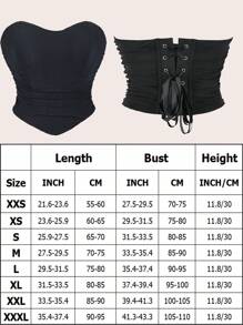 优雅情人节黑色褶皱骨纹细节头巾下摆系带紧身胸衣塑身衣短款抹胸上衣 1 件