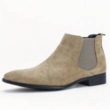 Men Minimalist Slip On Chelsea Boots, Minimalist Beige Faux Suede Boots - Beige - View 3