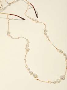 1 pièce Chaîne de lunettes femme à la mode en métal et faux perle, chaîne de décoration de lunettes de soleil en silicone antidérapante de style, accessoire de lunettes pour femmes, chaîne de lunettes pour filles, sangle anti-glissement pour lunettes - Doré - Voir 3