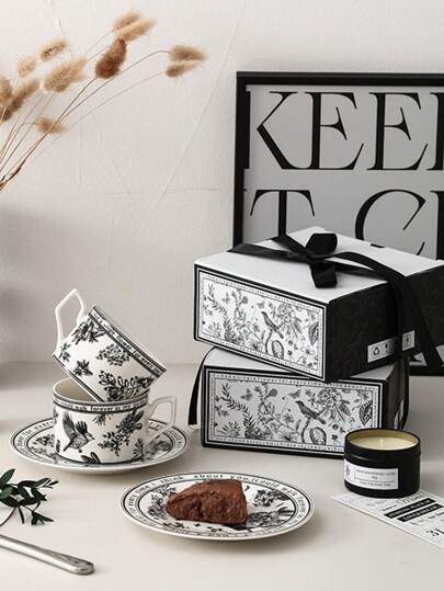 1 套咖啡杯碟套装下午茶杯甜点盘复古陶瓷杯返校