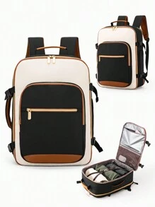 Mochila de viaje para mujeres, mochila de mano de 50L aprobada para vuelo, bolsa de viaje de artículo personal aprobada por TSA que se ajusta a portátiles de 18 pulgadas, bolso de fin de semana/noche con bolsa de aseo y organizadora, blanco y marrón claro - Multicolor - Ver 13