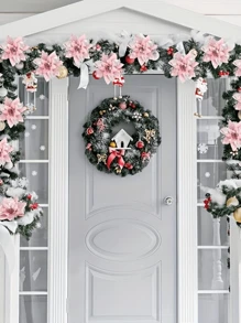 12pcs Christmas Tree Flower -5.7-Inch Pink Poinsettia Decoration, Plastic, Feather Free, Reusable Holiday Decoration, Universally Suitable For Holiday Decoration. Home Decor Christmas Decorations Room Decor - Multicolor - View 4