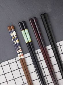 4pairs Wooden Chopsticks, Japanese Style Chopsticks For Household School Supplies,Christmas Gift - Multicolor - View 7