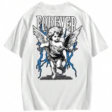 Oversized Cotton Streetwear T-Shirt Printed Angel Forever Street Style Unisex Website Launch Offer - 白色 - 查看 1