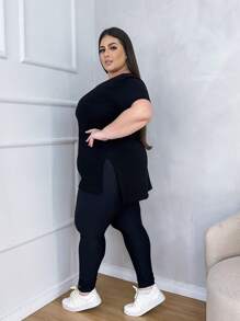 Women's Plus Size Blouse Vest Legging Gym Clothing Visco Lycra With Elastane - 黑色 - 查看 2