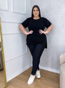 Women's Plus Size Blouse Vest Legging Gym Clothing Visco Lycra With Elastane - 黑色 - 查看 3