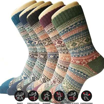 5 Packs Women Wool Socks Winter Socks Thick Knit Cabin Cozy Crew Soft Socks Gifts For Women