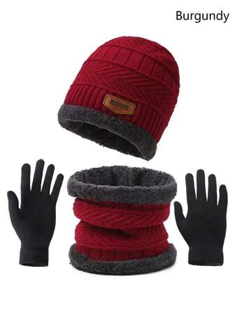 3pcs . Women's Winter Knit Caps. Knitted Caps For Men And Women. Hat Neck Thermal Scarf And Gloves Elastic Double Layer Thermal Hat + Scarf + Gloves Combination For Winter Thermal, Holiday Gifts, New Year Gifts, Outdoor Thermal Sleeves, Lining Color Optional Halloween Valentines Gift