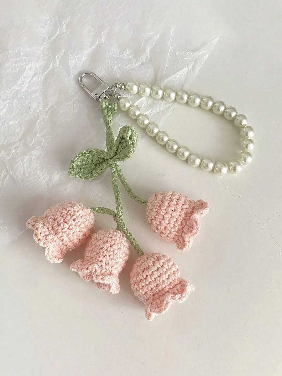 手工编织花朵装饰挂饰，用于汽车后视镜，波西米亚风格针织钩针铃兰花钥匙扣 - 包包装饰扣和背包吊坠 旅行配件 旅行必需品 汽车配件 户外配件 飞机箱 实用物品 夏季必需品 办公室配件 - 彩色 - 查看 1