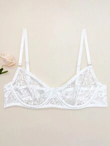 Áo ngực Bralette kiểu Pháp gợi cảm, đồ lót họa tiết da báo mỏng, đồ lót thoải mái, áo ngực có gọng cho nữ, đồ lót sọc họa tiết da báo, áo ngực gợi cảm, lãng mạn, áo ngực trong suốt in lưới - trắng - Xem 4