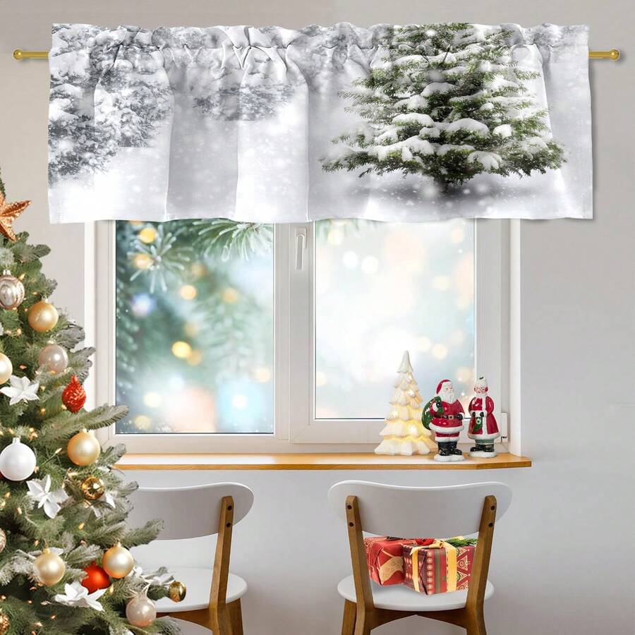 1 件装圣诞厨房层帘适用于客厅和厨房装饰、节日季节家居装饰、咖啡厅和厨房窗柜窗帘 - 白色 - 查看 1