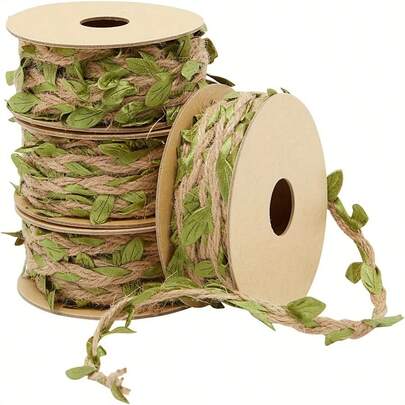 1 rollo, Cinta de arpillera con hojas, 33 pies de cordel verde con enredadera para fiesta de cumpleaños con temática de la selva, decoraciones del hogar, enredadera trenzada con hojas verdes artificiales para fiestas con temática de la selva, cumpleaños, bodas, jardín, decoración del hogar, Navidad