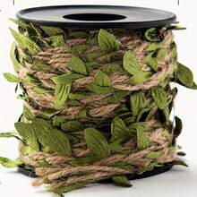1 rollo, Cinta de arpillera con hojas, 33 pies de cordel verde con enredadera para fiesta de cumpleaños con temática de la selva, decoraciones del hogar, enredadera trenzada con hojas verdes artificiales para fiestas con temática de la selva, cumpleaños, bodas, jardín, decoración del hogar, Navidad