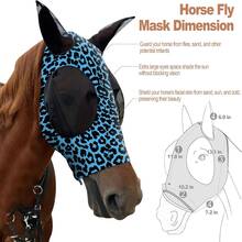 时尚豹纹莱卡透气弹力防蚊马用面罩，马术用品 - 寶藍色 - 查看 2