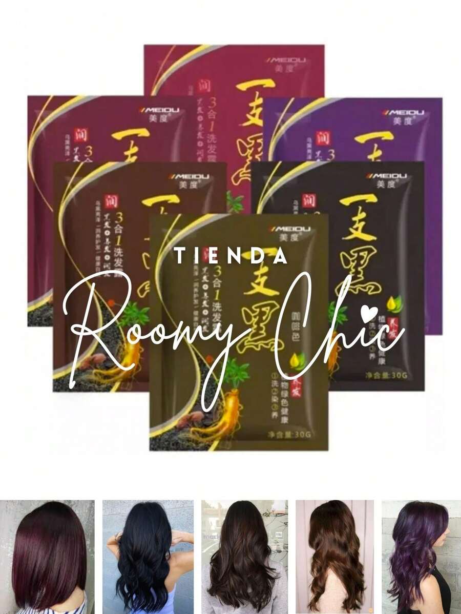 ROOMY CHIC Instant Ginger Hair Dye Shampoo Covers Gray Hair Black Brown