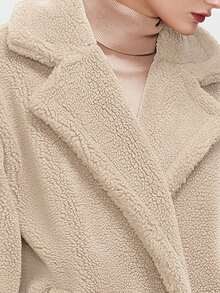ZIAI Women's Winter Solid Color Long Sleeve Large Lapel Lamb Wool Teddy Long Coat - Apricot - View 8
