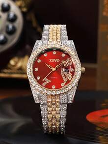 1 件简约高品质钻石点刻度表盘镶钻钢带石英表，适合生日礼物、万圣节礼物 - 彩色 - 查看 8