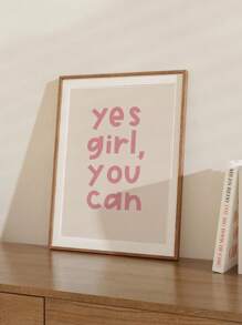 1幅“Yes Girl, You Can”励志名言帆布海报，无框，适合卧室和客厅装饰 - 彩色 - 查看 3