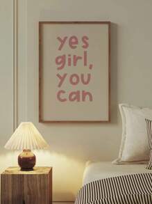 1幅“Yes Girl, You Can”励志名言帆布海报，无框，适合卧室和客厅装饰 - 彩色 - 查看 5