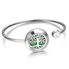 Bracelets diffuseurs d'huiles essentielles à l'arbre de vie, Bracelets-manchettes diffuseurs de parfum, Bracelets médaillons ouverts diffuseurs d'arôme