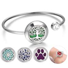 Bracelets diffuseurs d'huiles essentielles à l'arbre de vie, Bracelets-manchettes diffuseurs de parfum, Bracelets médaillons ouverts diffuseurs d'arôme