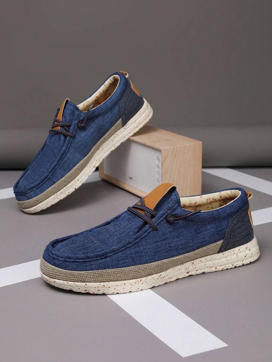 【新品上市】高品質舒適男士設計師休閒商務便鞋，純色和拼色款式，多功能且輕奢，帆布材質 - 藍色 - 查看 1