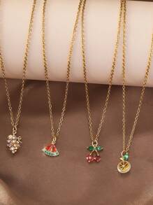 1 件可爱水果系列樱桃和西瓜吊坠不锈钢项链，适合女性日常佩戴、节日、约会、派对、礼物