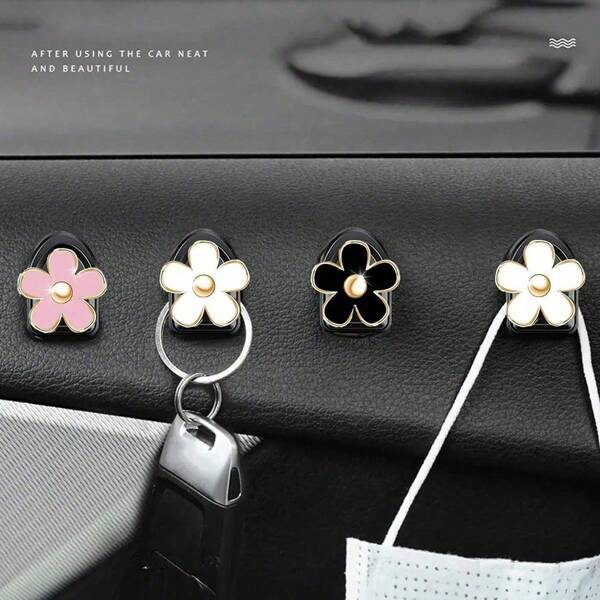 2PCS 1pc Flower Car Mini Hook - Cute Daisy Car Sticky Hooks, Auto Vehicle Mini Dash Mount Hangers Stick On Dashboard Instrument Panel Universal Car Truck Home Hook Holder Accessories Storage For Bags,Hanger For Mask Car Dashboard Hook Holder Multi Storage Stick On Dashboard | Wall Fob Hanging Hooks | Key Fob Holder | USB Cable Organizer | Earphone Cable Winder
