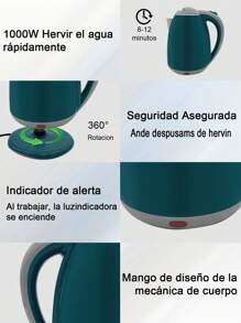 Tetera electrica, Hervidor de Agua Eléctrico, Tetera Eléctrica, Jarra Inalámbrica, 2 Litros, 1000 W, Acero Inoxidable, Resistente, Hierve agua en minutos, Base removible, - Azul - Ver 9