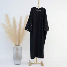 1pc Solid Color Elegant Embroidered Cuff Cardigan, Suitable For Women's Daily Outings, Muslim Abaya - Multicolor - View 11