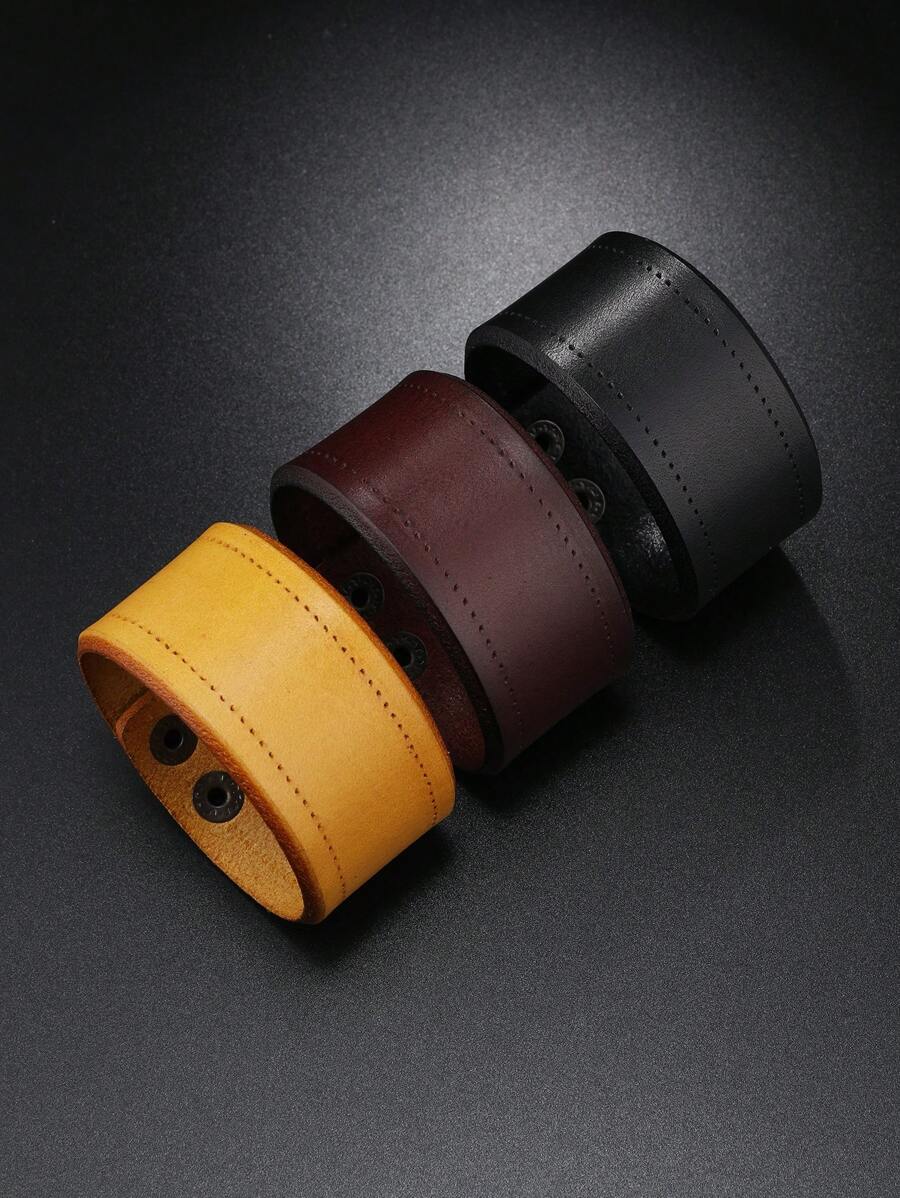 1piece 复古牛皮男士宽手链 - 手鍊 - 查看 1