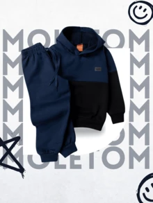 Boys' Hooded Sweatshirt Set, Long Sleeve Children's Blouse And Pants, Lot Of 2 Pieces, Soft Flannel Coat, Unisex Children's Winter Basic - Màu xanh lam - Xem 4