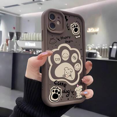 Apple 1pc Cute Dog Paw & Puppy Cartoon Personalized Creative Q Version Animal Pet, Matte Brown Coffee Color Lens Frame Stepped Design Full Protective Soft Phone Case, Compatible With Xiaomi/Redmi A1/A2/+/A3/9/POCO/M2/NOTE/9/T/M3/C/10/A/C31/I/11/PRIME/POWER/8/PRO/S/MAX/LITE/M5S/SE/12/X5/F5/M4/E/13/X4/GT/M6/C65/C55/K30/K40/K50/K60/K70/ULTRA/F3/F4/F5/X6/X3/C40/14 Phone Case Waterproof Shockproof Anti-Fall Scratch Resistant
