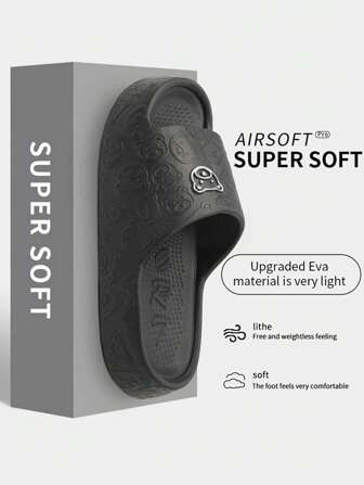 Sandalias deslizantes versátiles y populares para hombres de 4 estaciones, diseño de cabeza de oso de grafiti negro de dibujos animados para unisex, material de EVA antideslizante, transpirable, resistente al agua, sin olor, ligero y silencioso para interiores y exteriores (se recomienda pedir una talla talla grande grande para mayor comodidad)