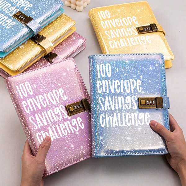 100 Envelopes Desafio de economia de dinheiro com cadeado de combinação, livro de desafios de economia de armazenamento com envelopes, envelopes de economia de dinheiro Pasta de orçamento familiar